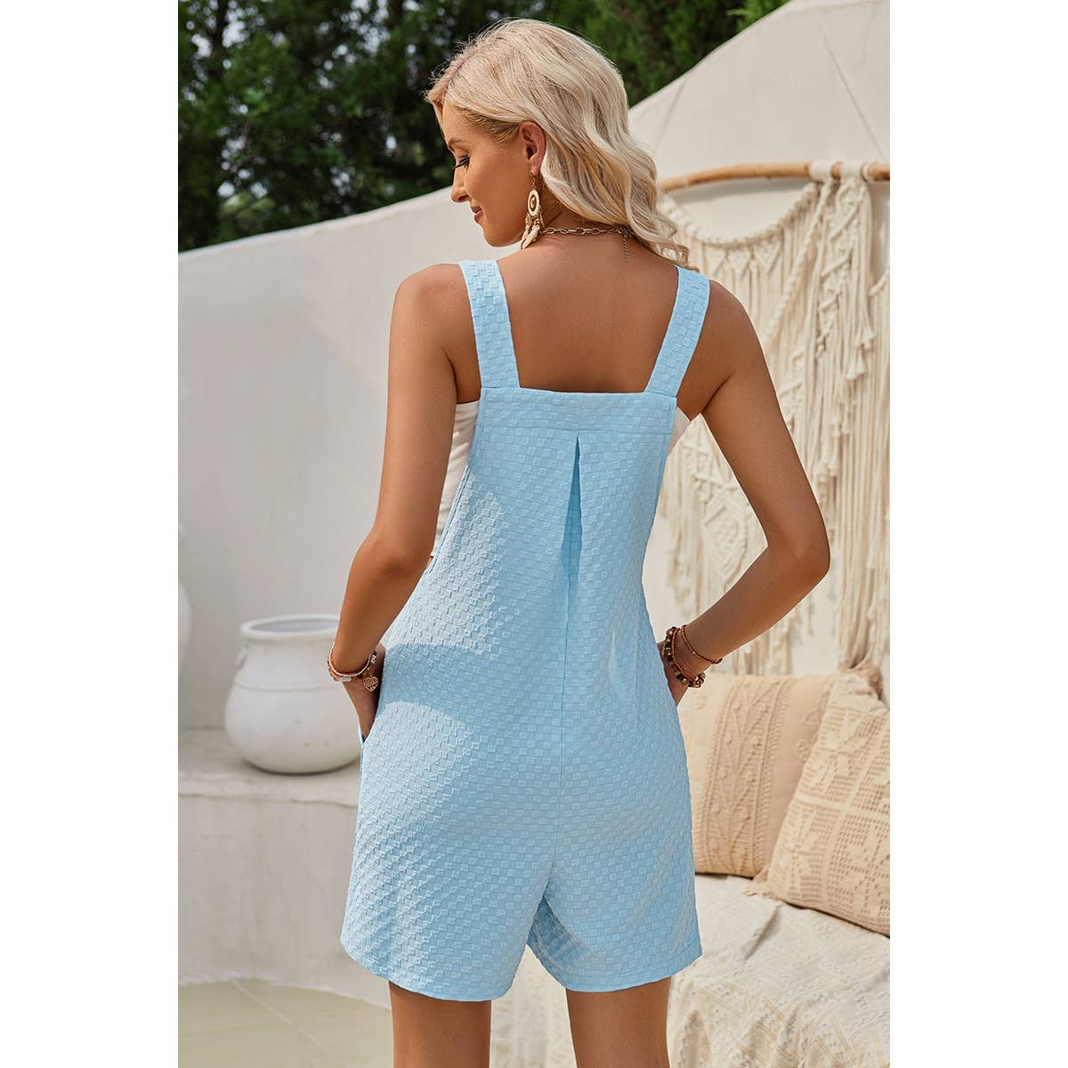 Sleeveless Jacquard Adjustable Strap Romper
