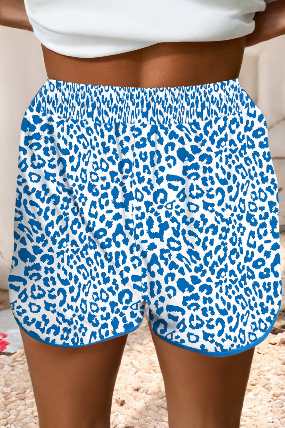 LDC Leopard Elastic Waist Lace up Contrast Trim Casual Short