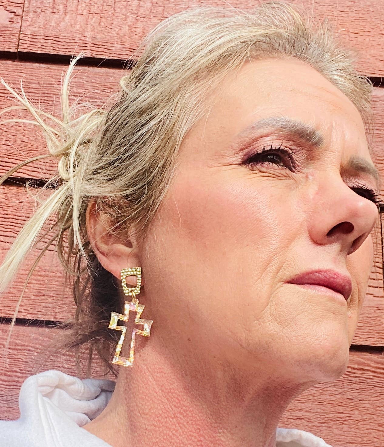 CRUCIFIX CHUNKY GLITTER CROSS ACRYLIC EARRINGS