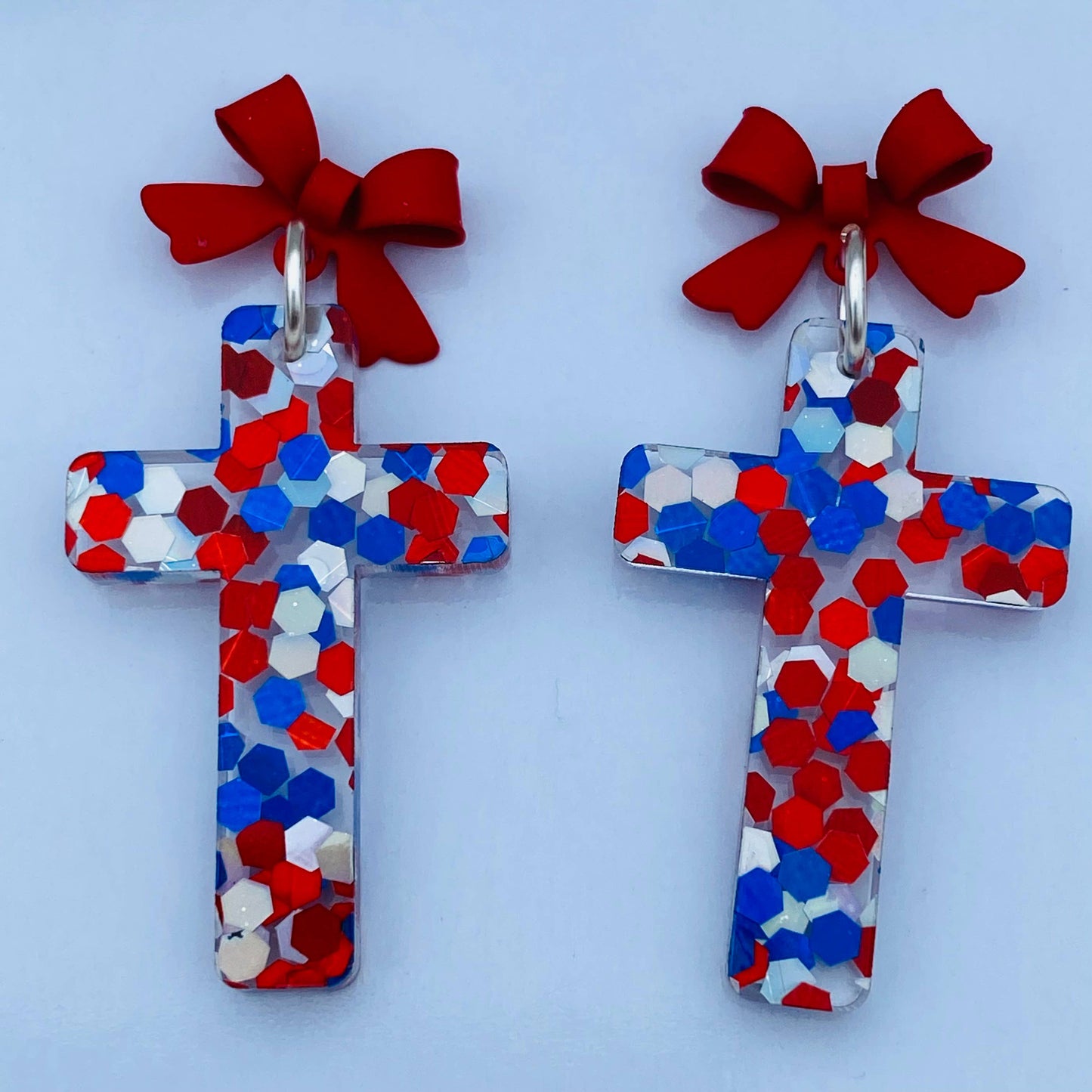 Patriotic Bow Cross Earrings