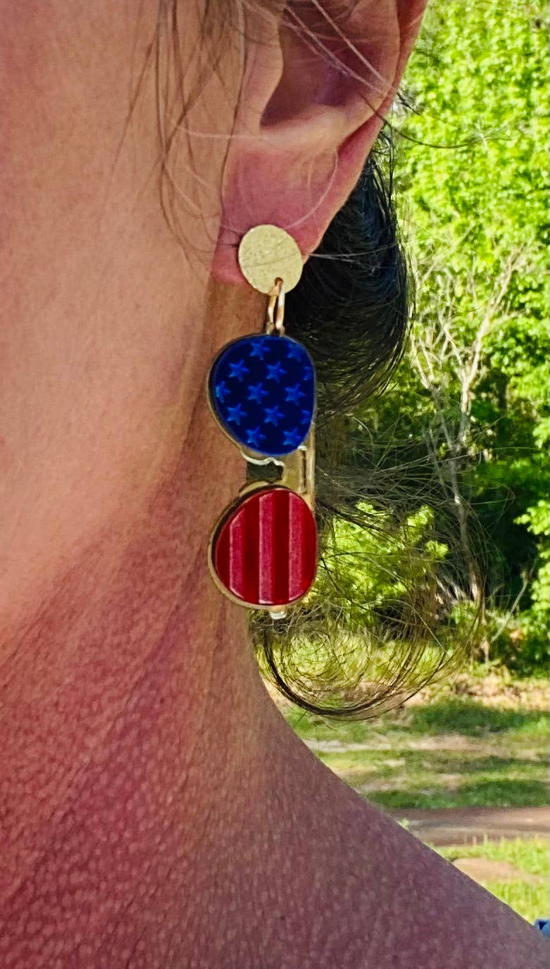 PATRIOTIC AMERICAN AVIATOR SUNGLASS MIRROR EARRINGS