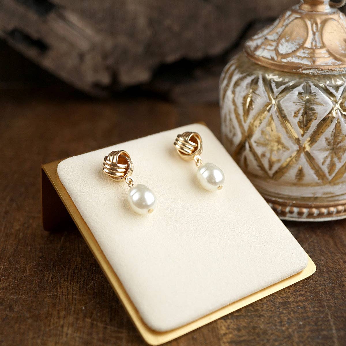 Tied in Time – Love Knot Pearl Drop Earrings