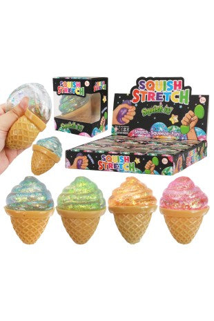 Ice Cream Cone Glittery Maltose Putty Filled Squishy