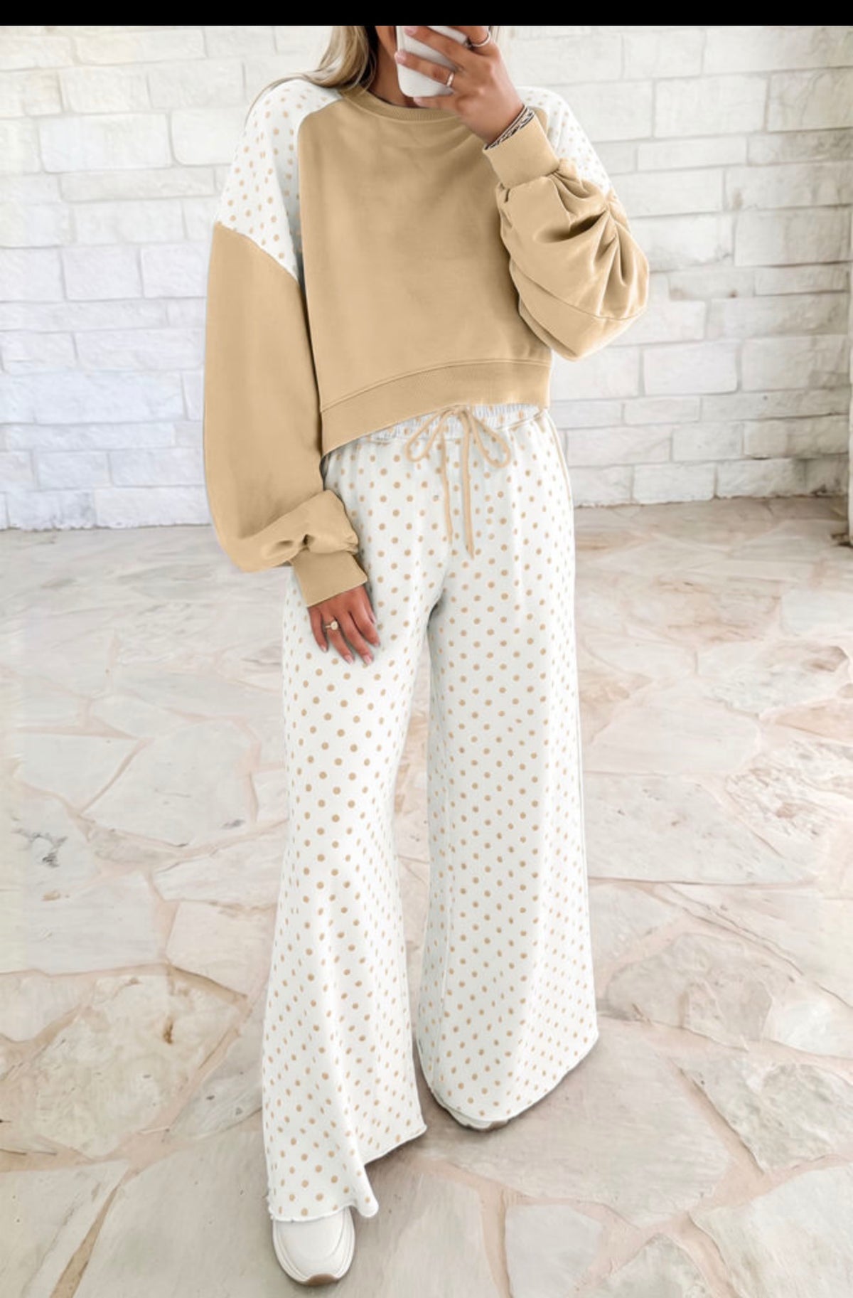 Khaki Polka Dot set