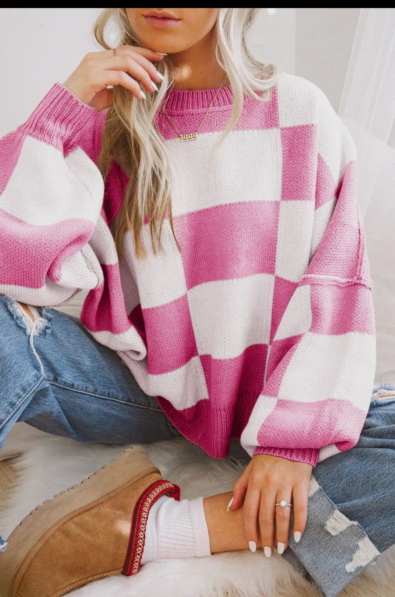 Pink Checkered Sweater