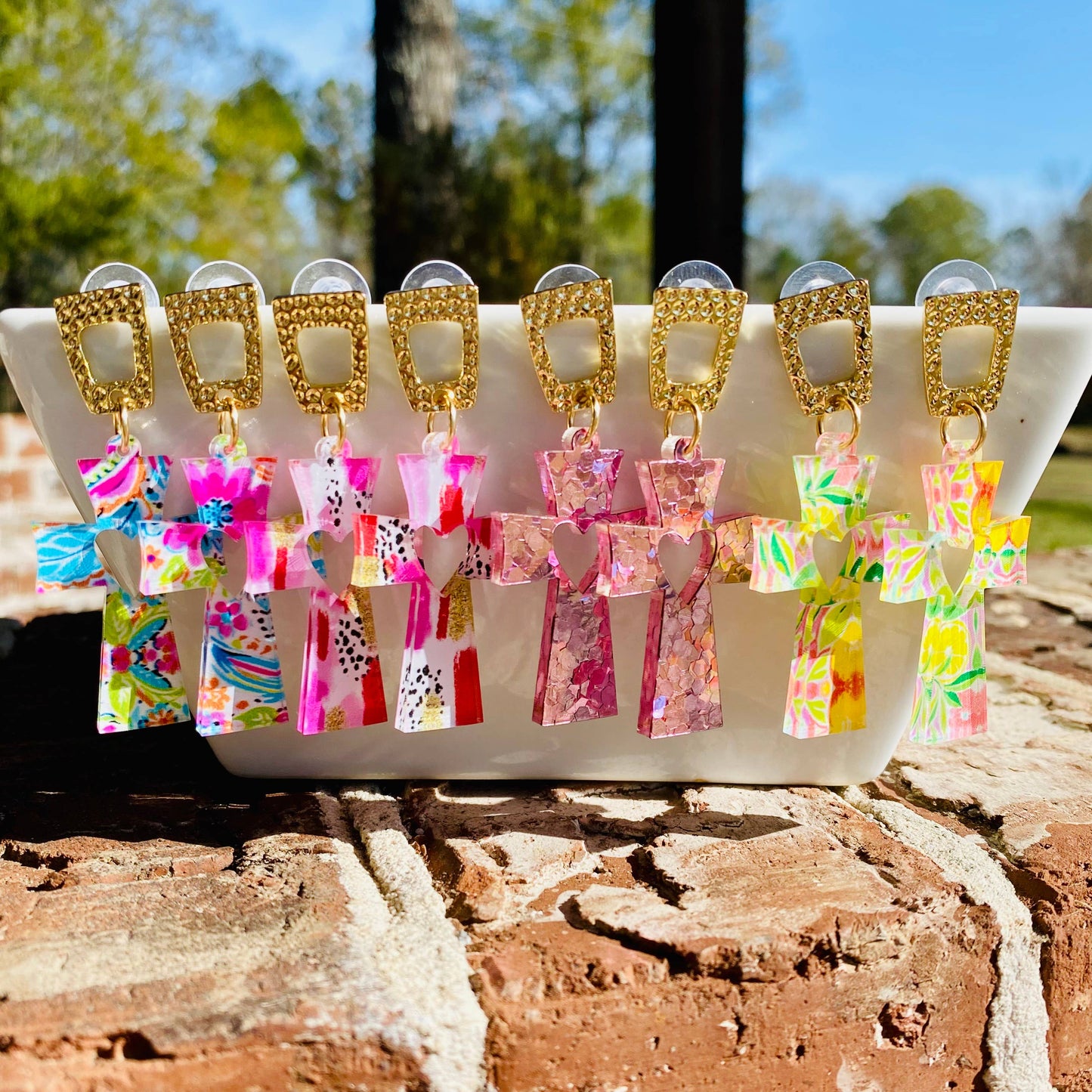 Crucifix Valentine Cross Acrylic Earrings- Dalmatian