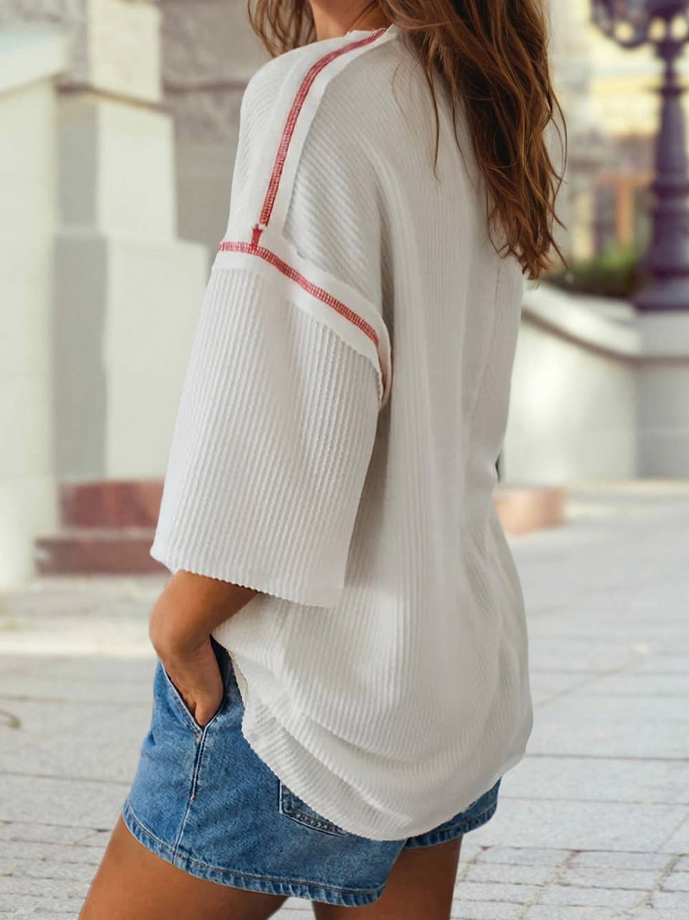 USA Graphic Half Sleeve Loose Ribbed Top