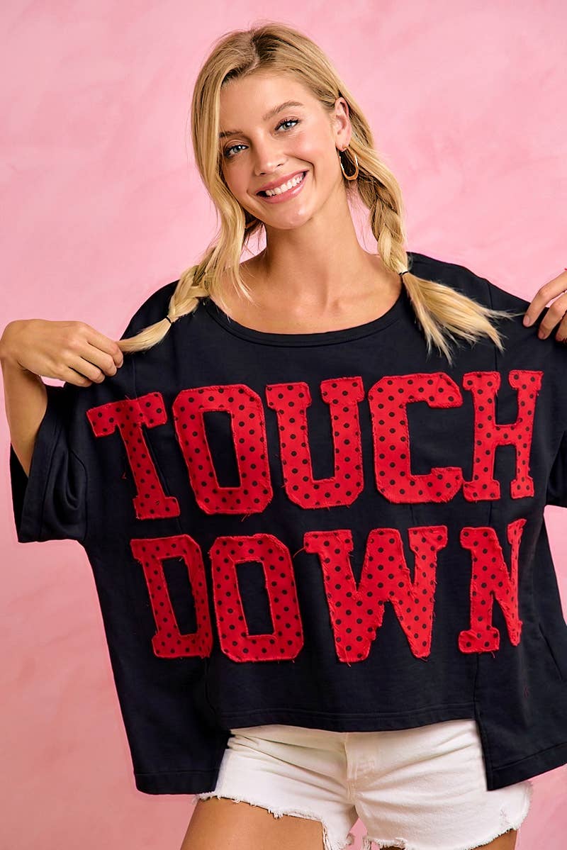 GAMEDAY THEME POLKA DOT PATCHES SHORT SLEEVES TOP