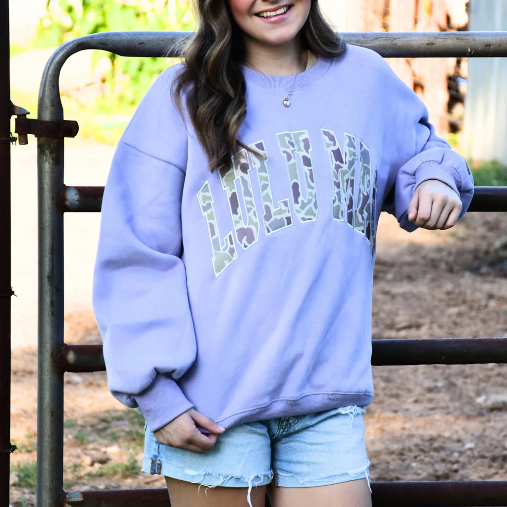 Purple Camo LULU sweatshirt