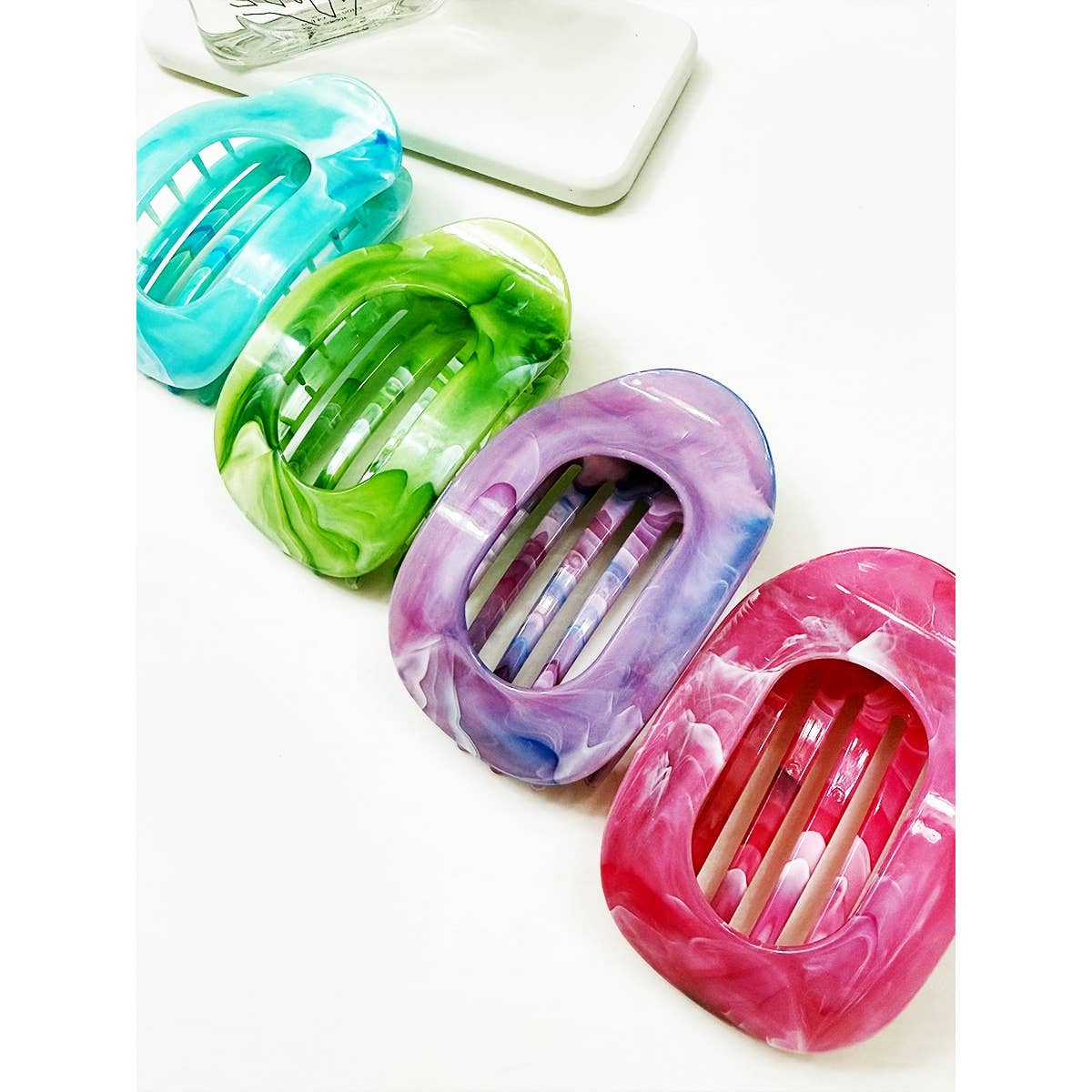 Playful Marble Colors Flat Hair Claw Clips