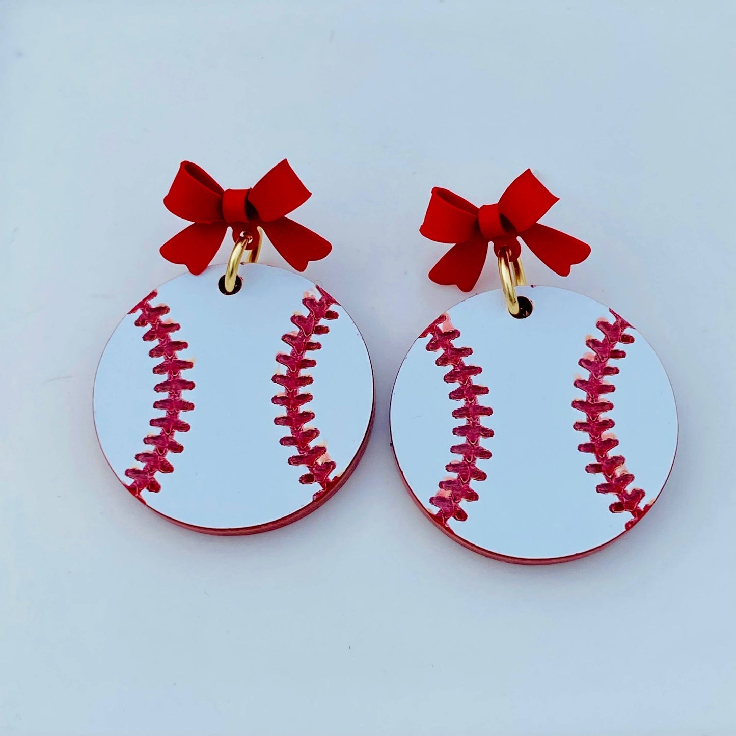Baseball Game Day Drop with Red Bow Earrings