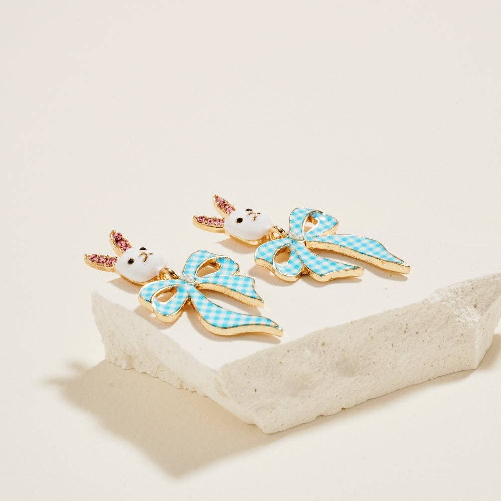 Easter Bunny Enamel Ribbon Bow Stone Post Earrings