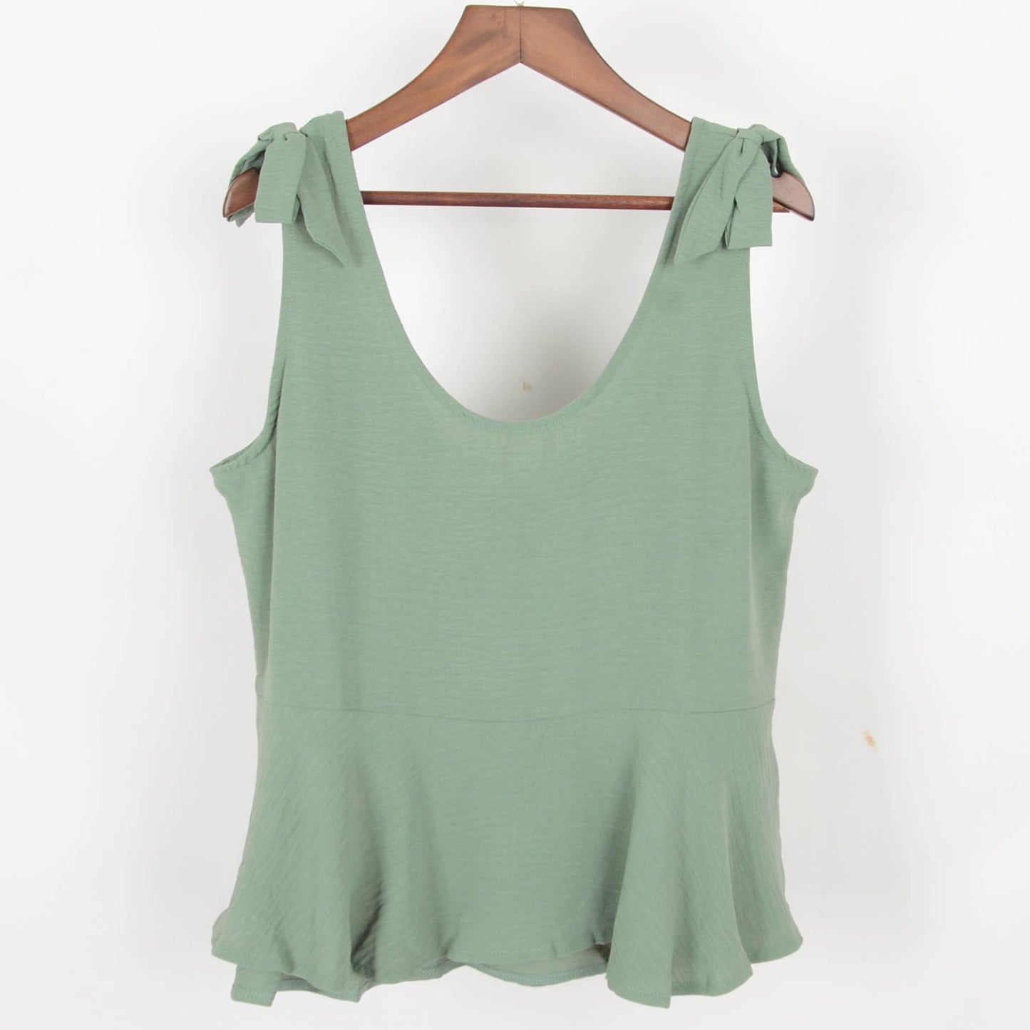 Sleeveless Peplum Tank Top with Tie Shoulder Straps