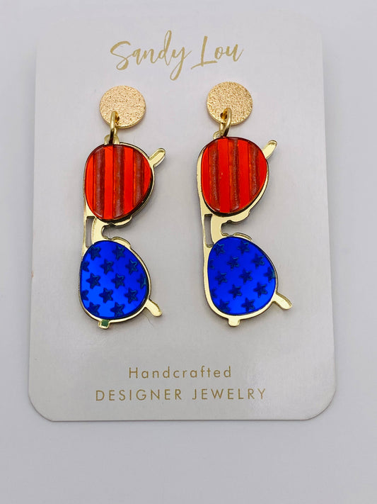 PATRIOTIC AMERICAN AVIATOR SUNGLASS MIRROR EARRINGS