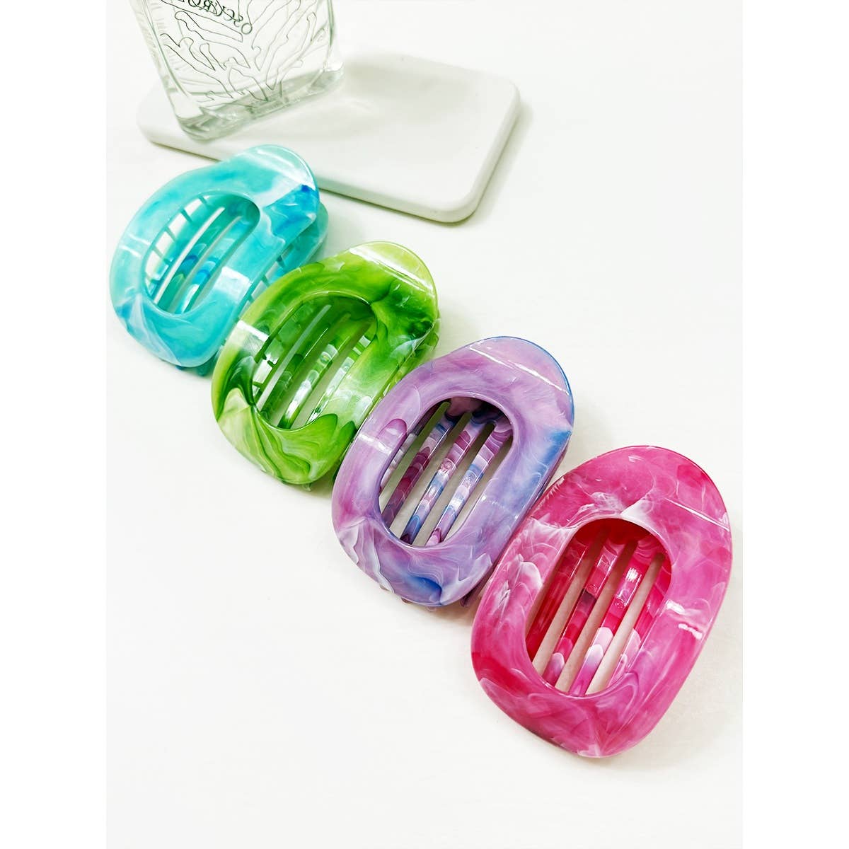 Playful Marble Colors Flat Hair Claw Clips