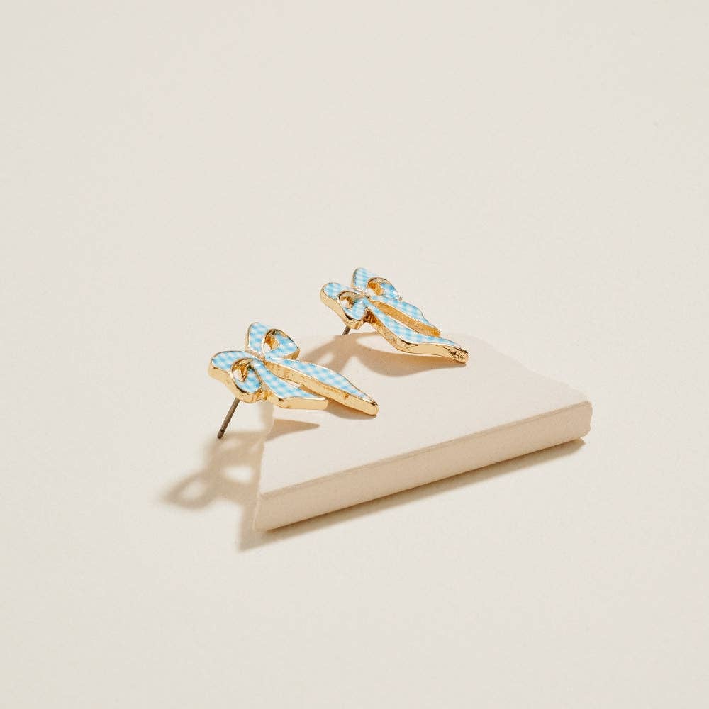 Easter Checkered Enamel Bow Ribbon Post Earrings