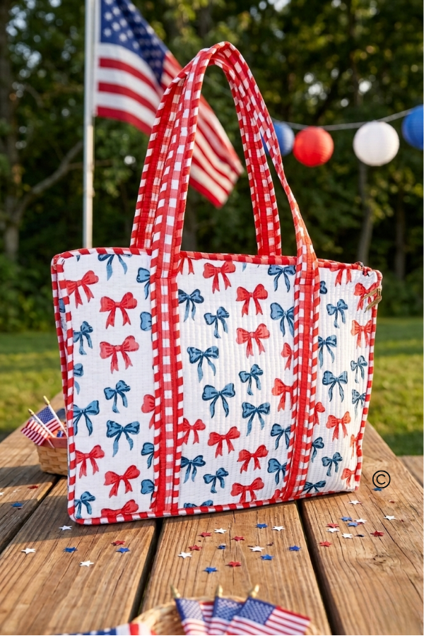 Americana Red and Blue Bow Tote Bag