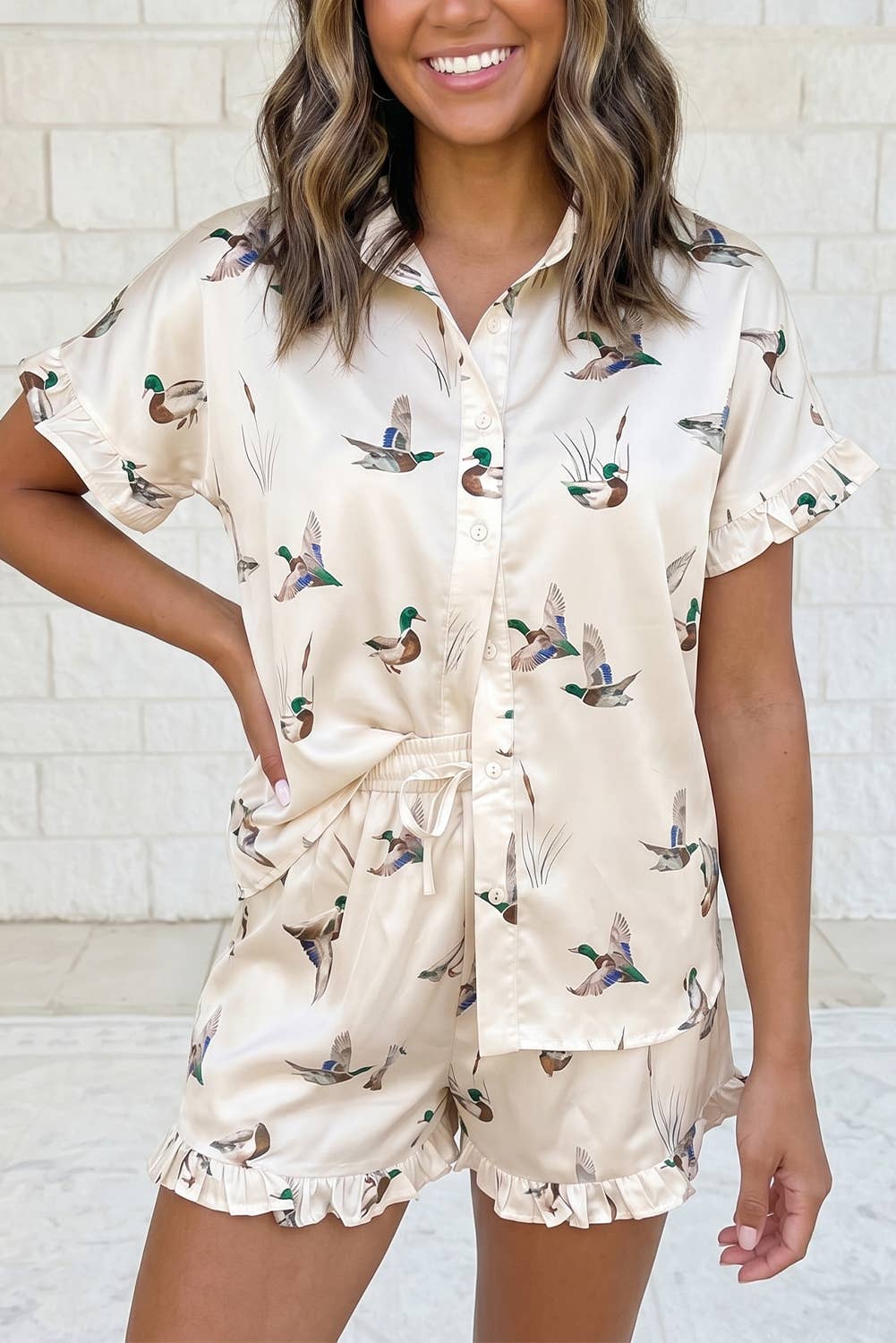 Mallard Print Ruffle 2 Pcs Sleepwear Set