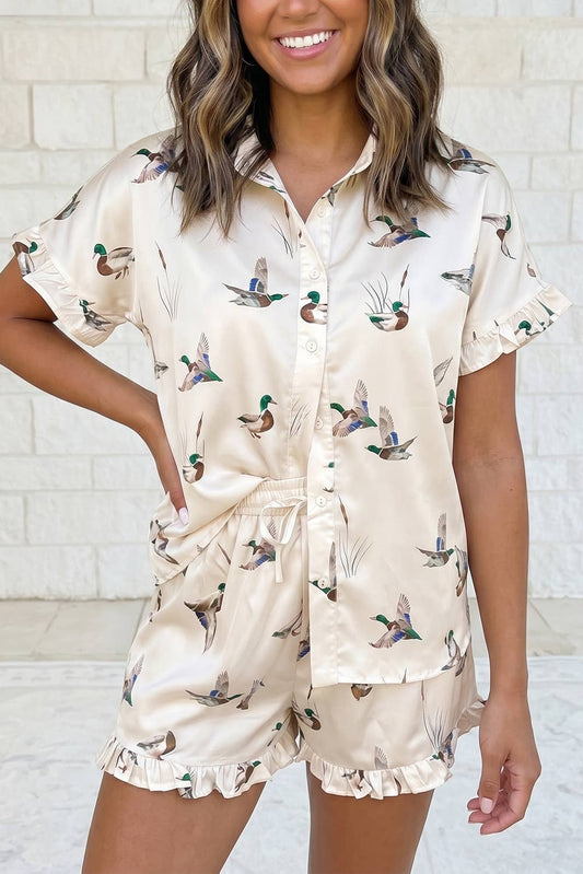 Mallard Print Ruffle 2 Pcs Sleepwear Set