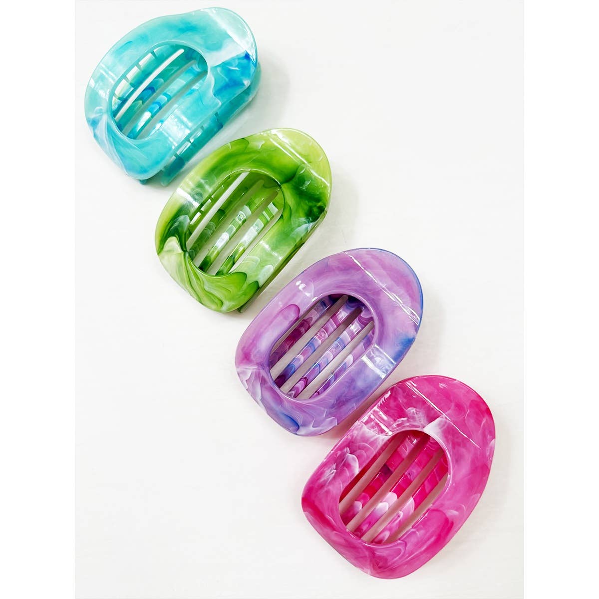 Playful Marble Colors Flat Hair Claw Clips