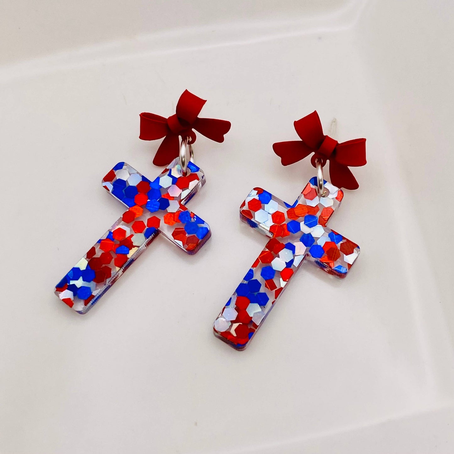 Patriotic Bow Cross Earrings