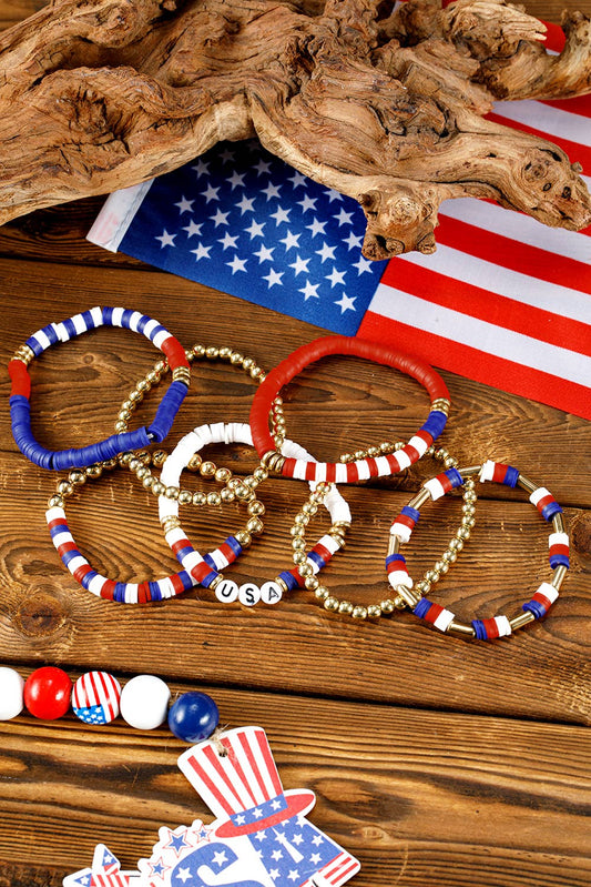 USA Flag Inspired Beaded Layered Bracelet Set
