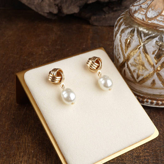 Tied in Time – Love Knot Pearl Drop Earrings