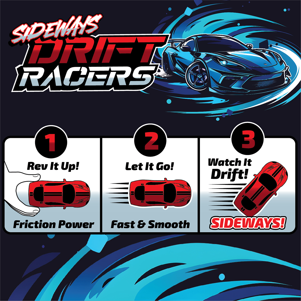 Sideways Drift Racers Friction Car Assortment - 12/Display