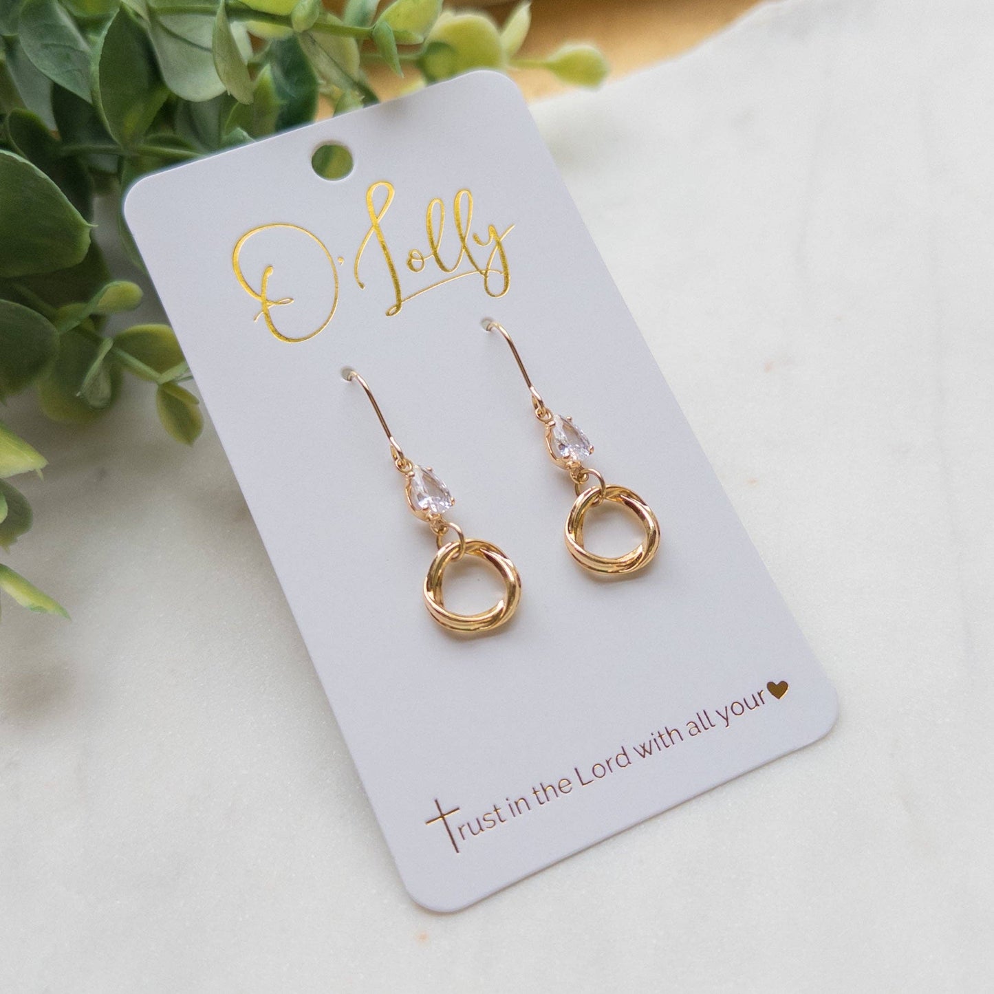 Petite Teardrop Crystal & Gold Knot Earrings “Kylie”