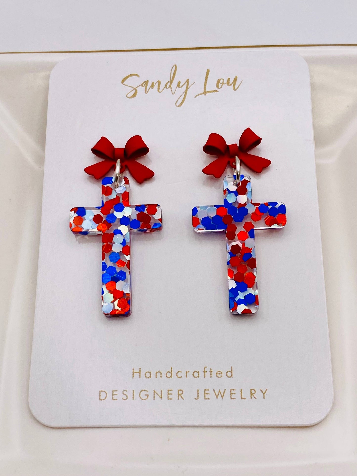 Patriotic Bow Cross Earrings