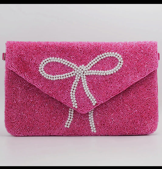 Pink Pearl Bow Clutch