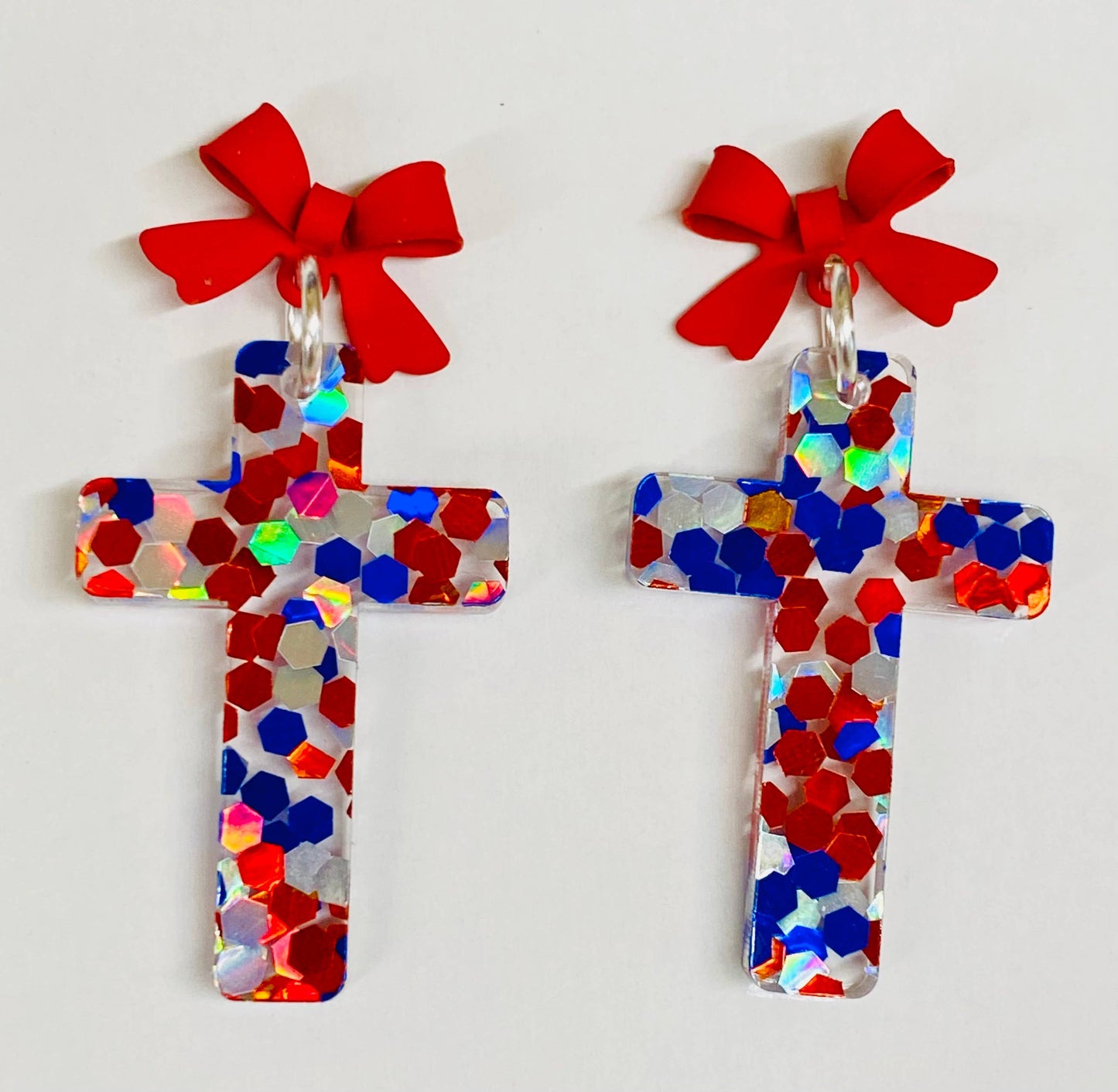 Patriotic Bow Cross Earrings
