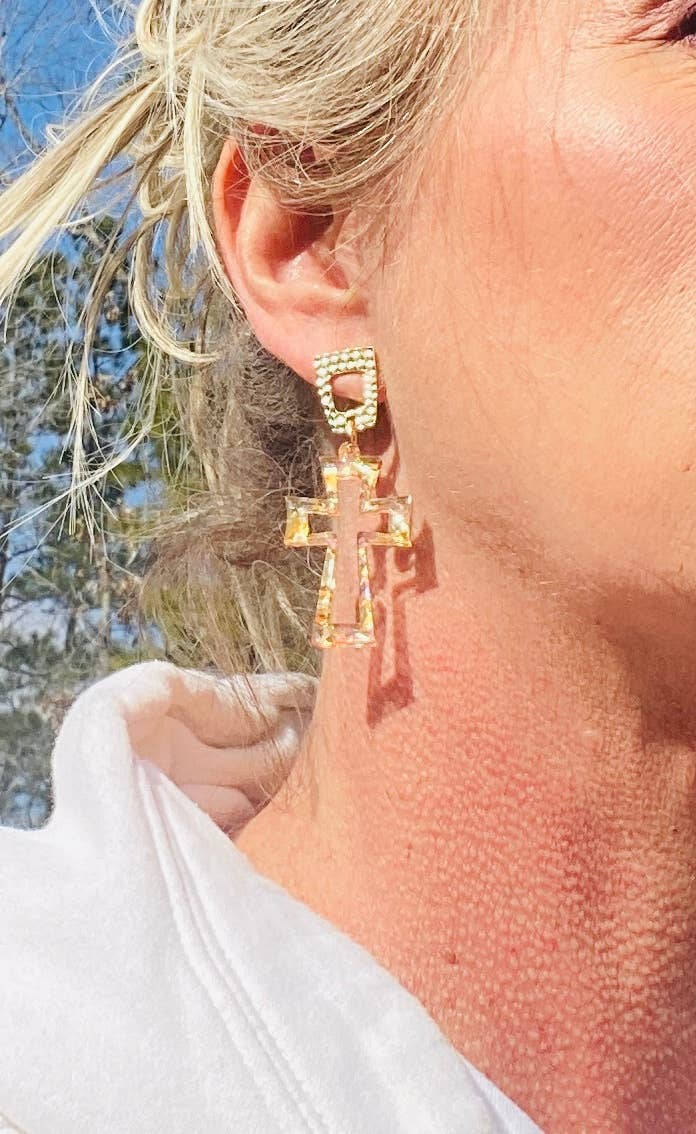 CRUCIFIX CHUNKY GLITTER CROSS ACRYLIC EARRINGS