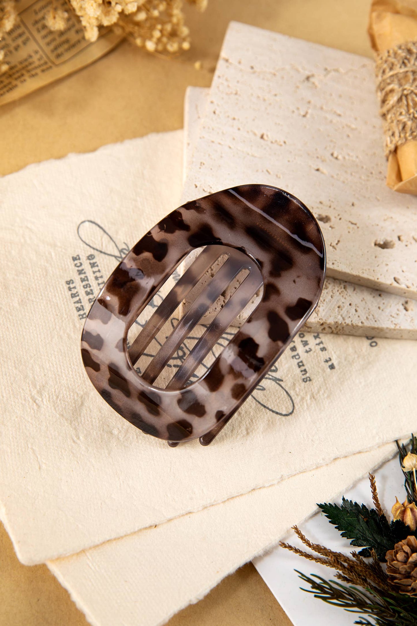 Leopard Print Acrylic Oval Hair Claw Clip