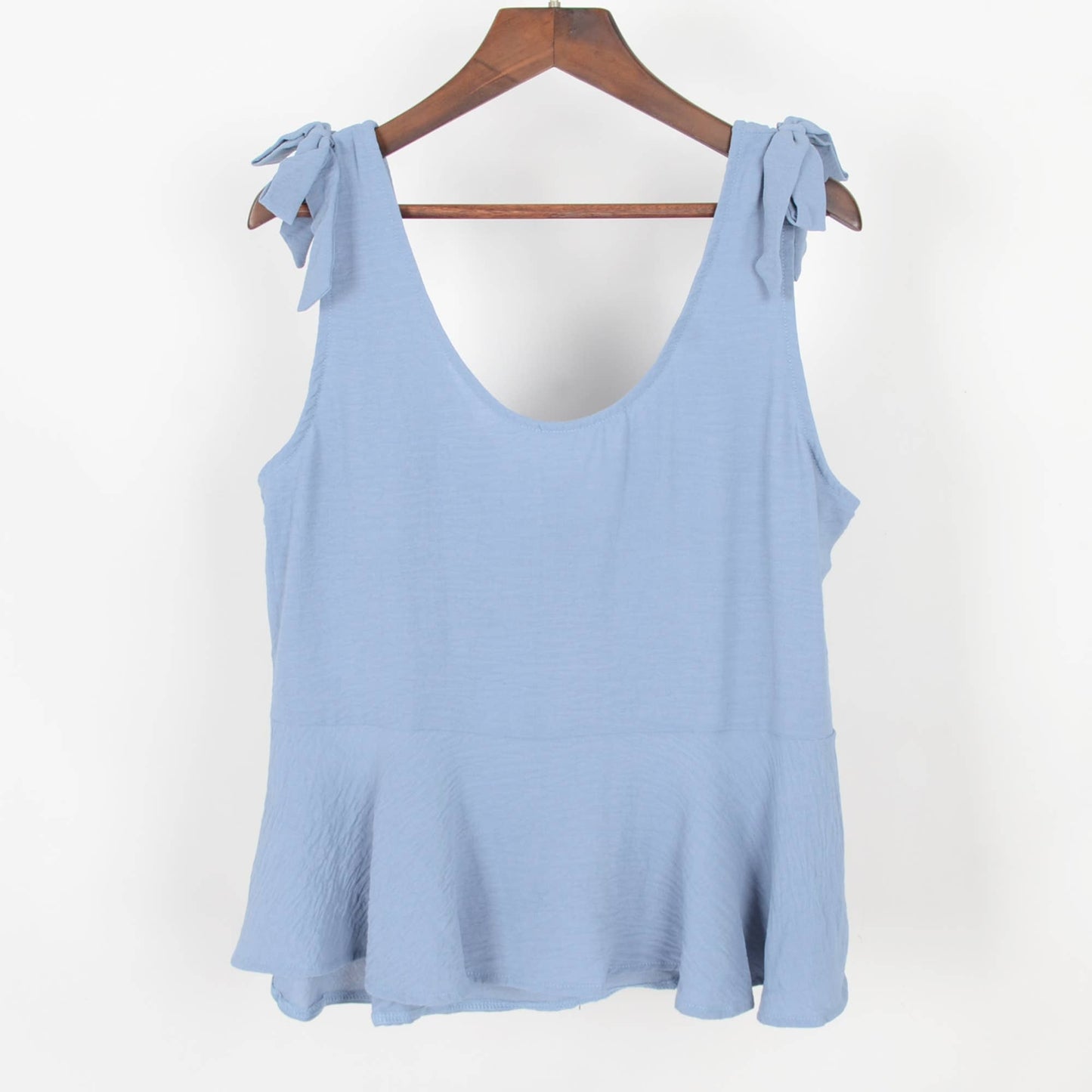 Sleeveless Peplum Tank Top with Tie Shoulder Straps