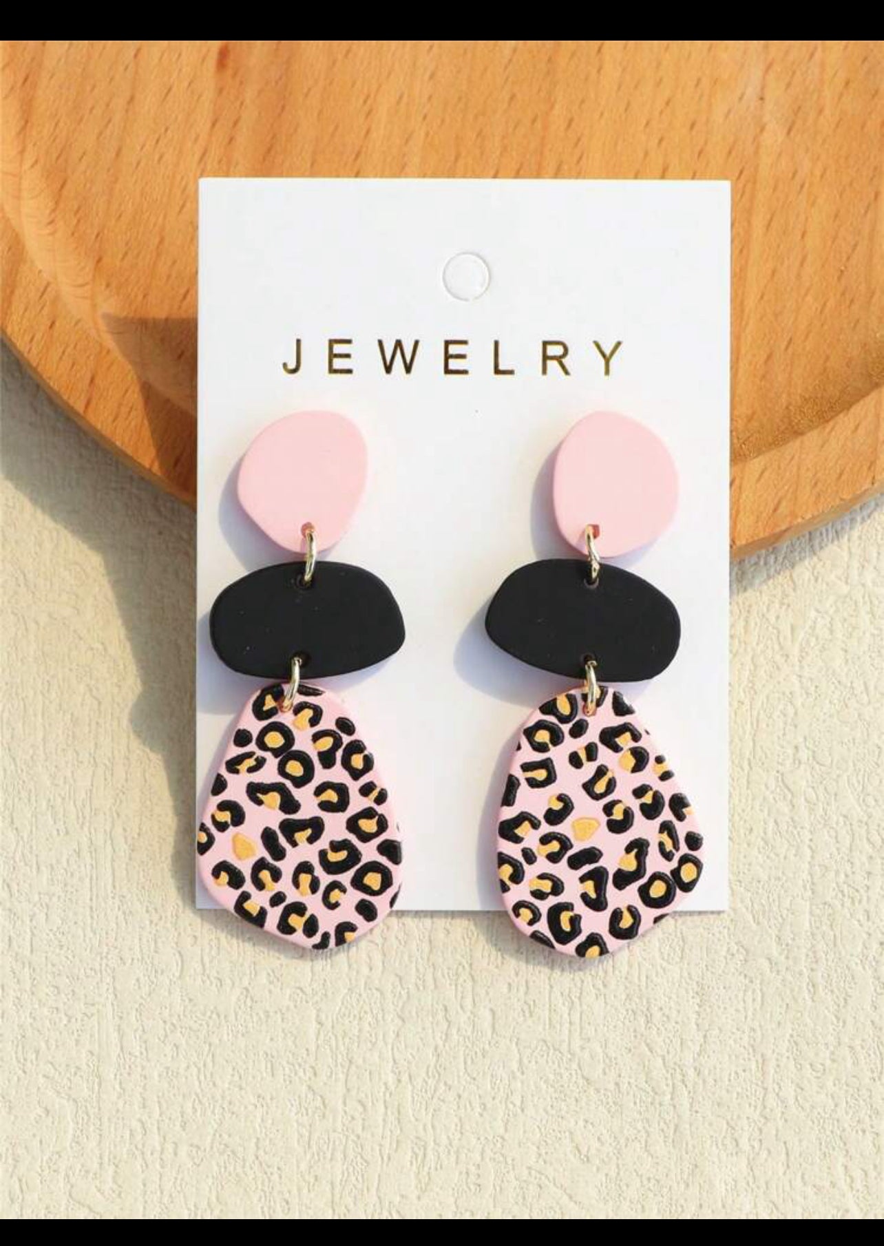 Pink Leopard Clay Earrings