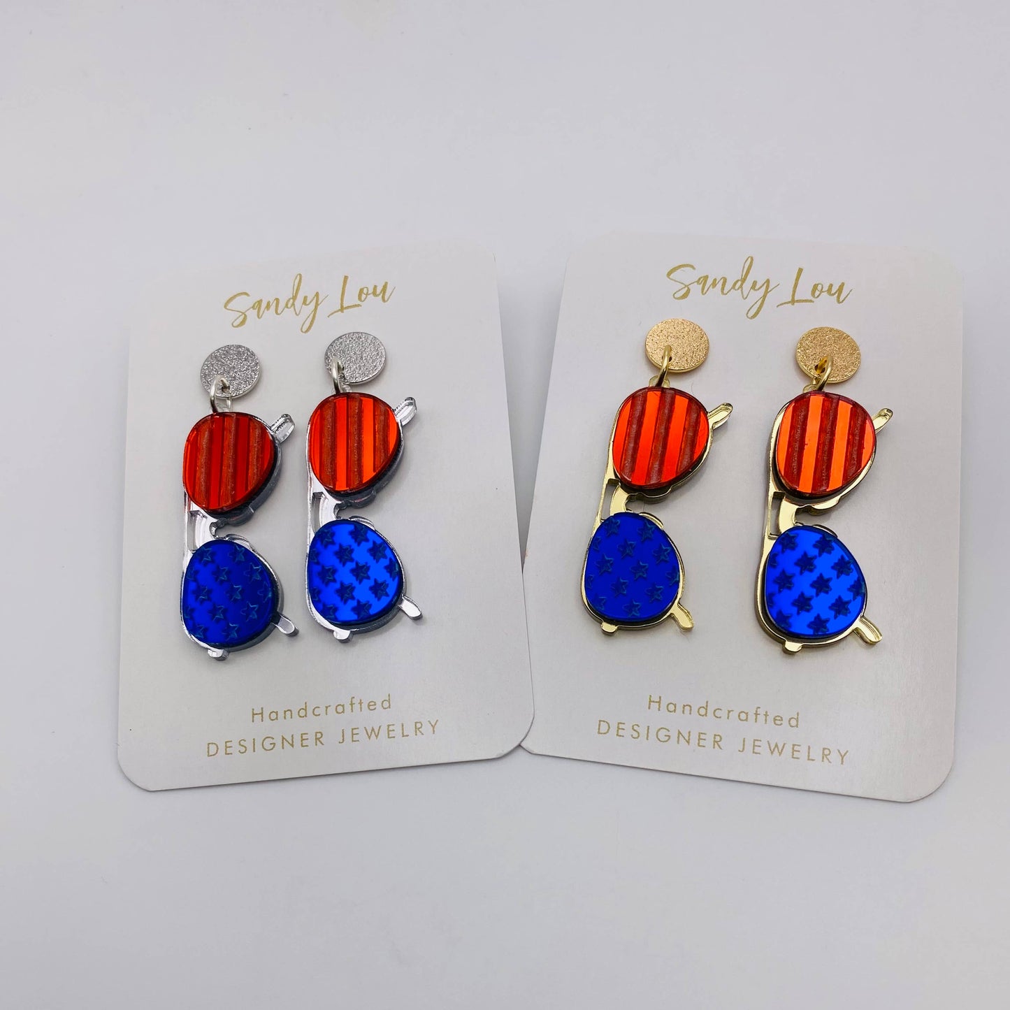 PATRIOTIC AMERICAN AVIATOR SUNGLASS MIRROR EARRINGS