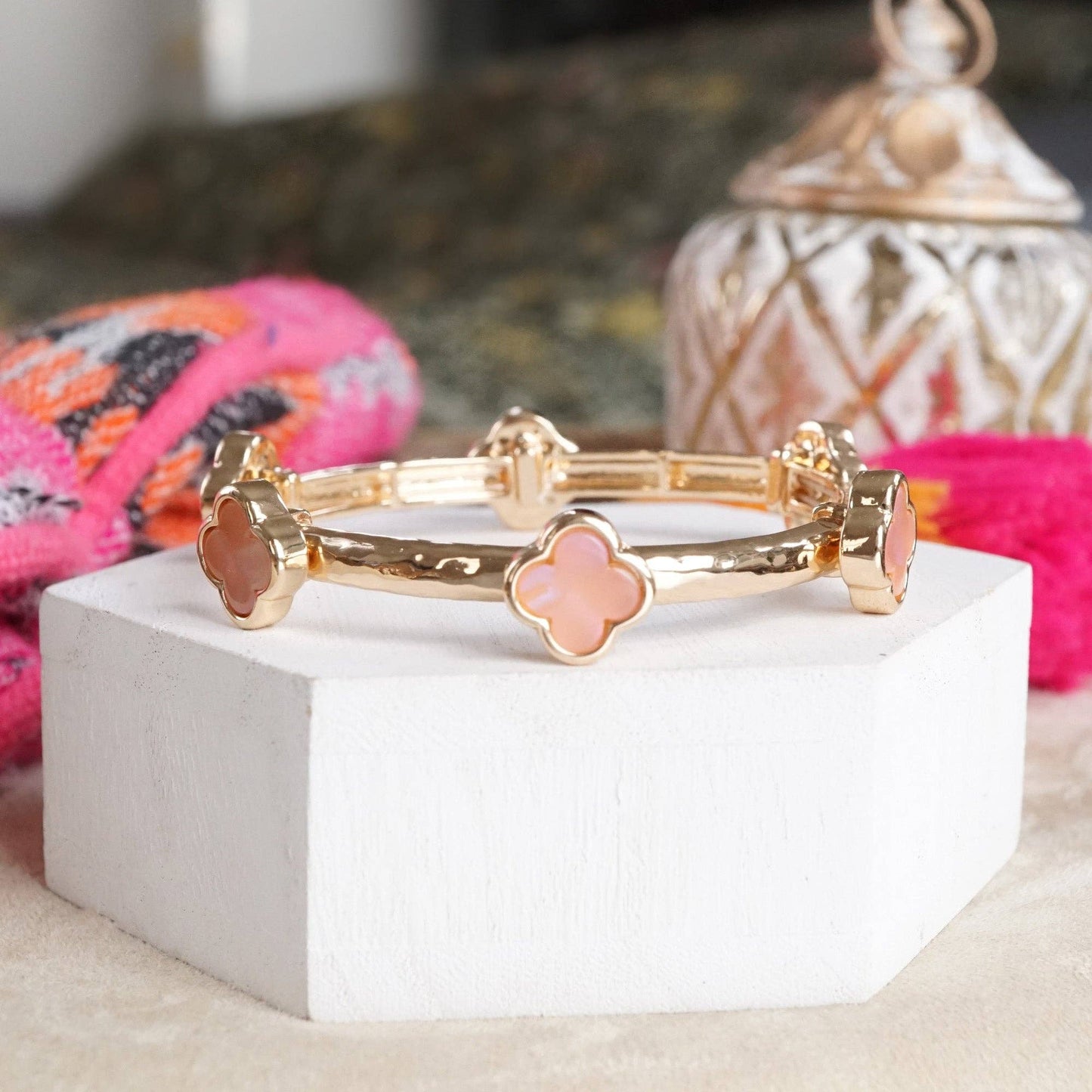 Clover Stretchy Bangle Bracelet – White, Pink, Mint, Tortoise