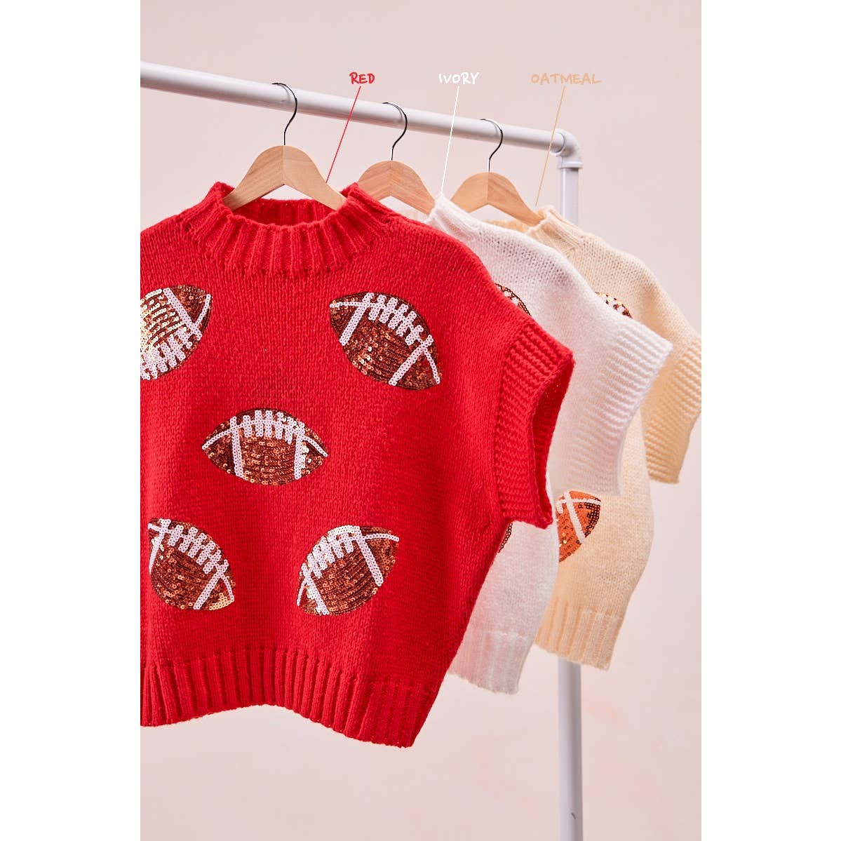 SEQUIN FOOTBALL PATCHES RIB BANDED SWEATER