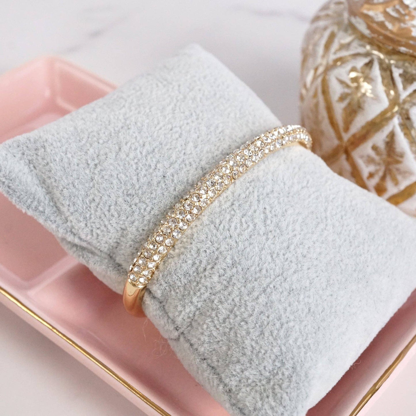 Dainty Sparkly Pave Hinge Bangle in Gold Tone with Crystals