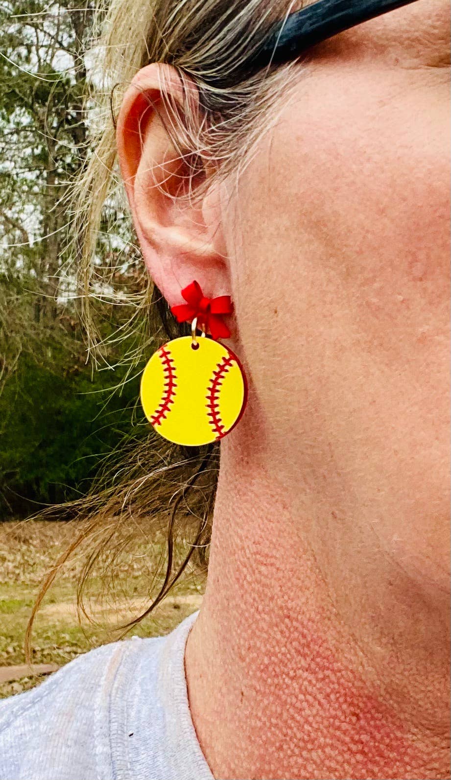 Baseball Game Day Drop with Red Bow Earrings