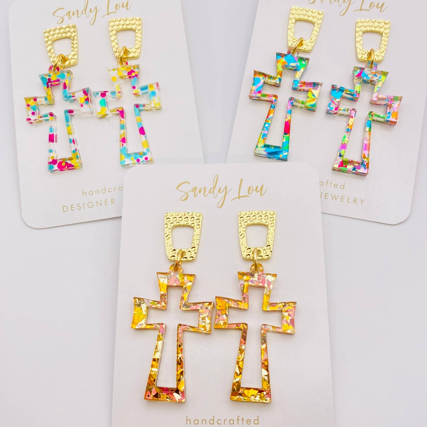 CRUCIFIX CHUNKY GLITTER CROSS ACRYLIC EARRINGS