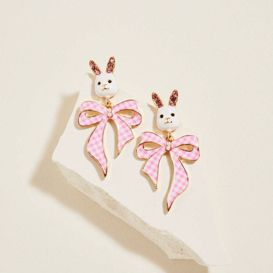 Easter Bunny Enamel Ribbon Bow Stone Post Earrings