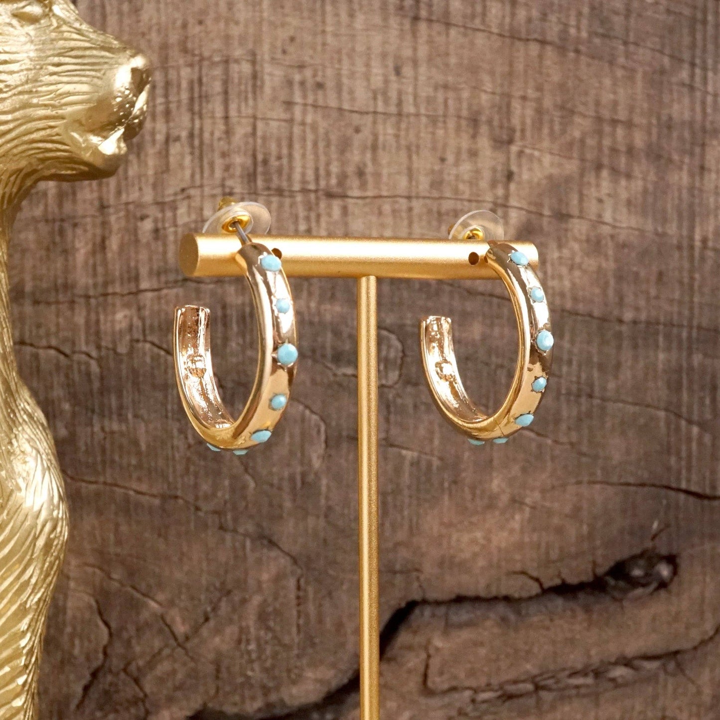 Classic Bubble Hoops – Gold with Crystal, Pearl, or Turquoise
