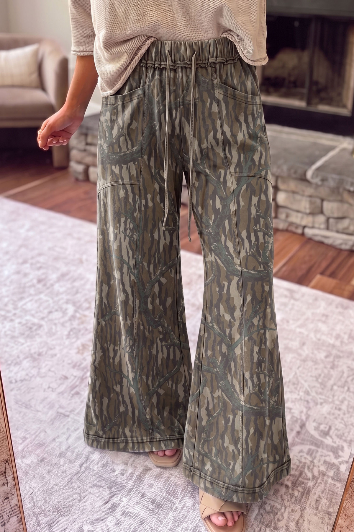Abstract Camo Print Wide Leg Pants-Preorder