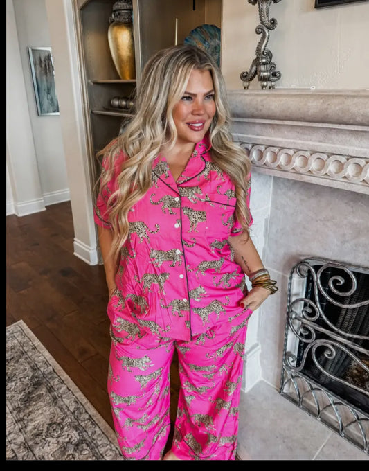 Plus Size Leopard Silk Pajama set