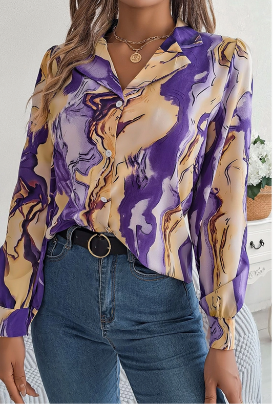 Purple marble Button Up