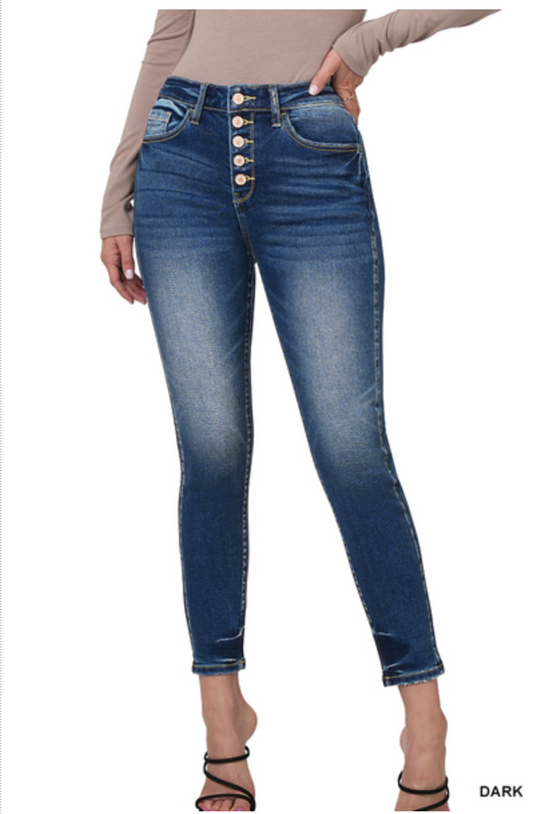 HIGH RISE BUTTON SKINNY JEANS