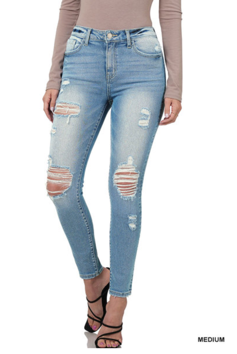 DISTRESSED SKINNY DENIM PANTS