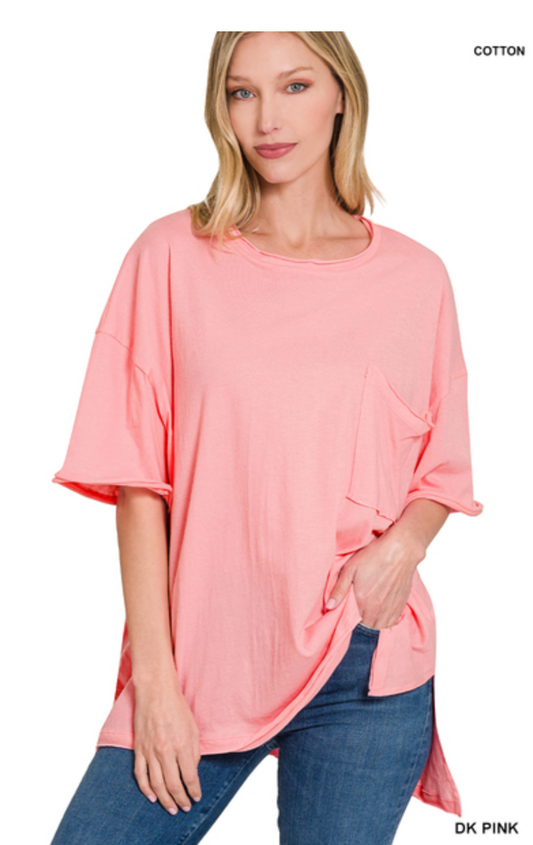 OVERSIZED FRONT POCKET RAW EDGE TOP